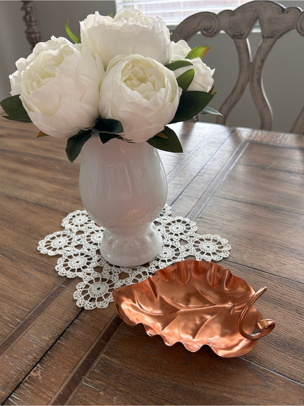 Copper leaf shaped trinket dish